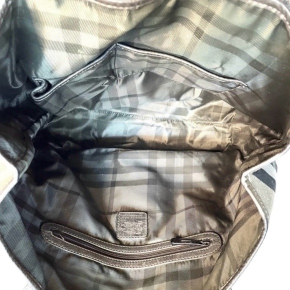 Burberry Byron Nova Check Tote Silver Metallic Plaid Large - Picture 10 of 14